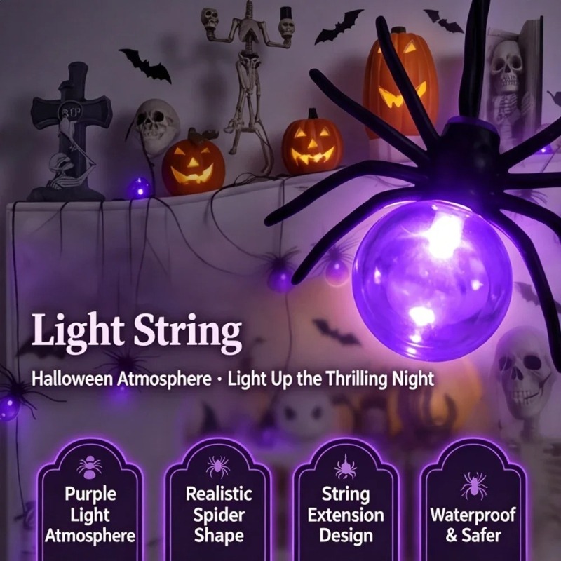 Outdoor Lighting Yard Decoration - Светодиодные гирлянды-пауки на батарейках, уличные украшения