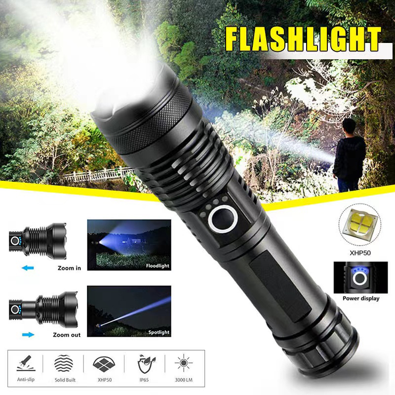 Outdoor Lighting Construction - Высокомощный светодиодный фонарик XHP70 USB-C, перезаряжаемый